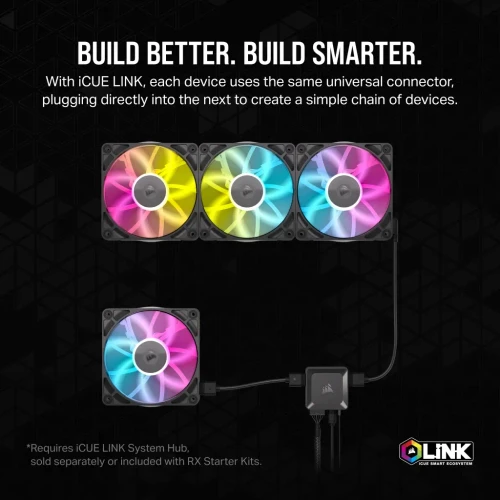 Corsair iCUE LINK RX120 RGB, Fan, 12 cm, 400 RPM, 2100 RPM, 36 dB, 73.5 cfm