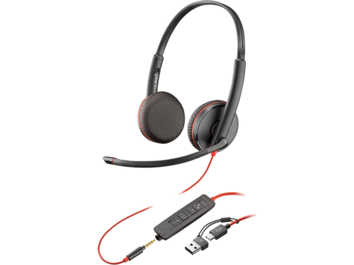 Poly Blackwire 3225 Stereo USB-C Headset +3.5mm Plug +USB-C/A Adapter - TAR - 8X229AA-TAR