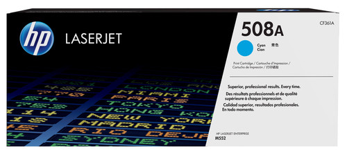 HP 508A Cyan LaserJet Enterprise M552/M553 Toner Cartridge Cartridge Yield 5000 PGS - TAR - CF361A HP 508A Cyan LaserJet Enterprise M552/M553 Toner Cartridge Cartridge Yield 5000 PGS - TAR - CF361A