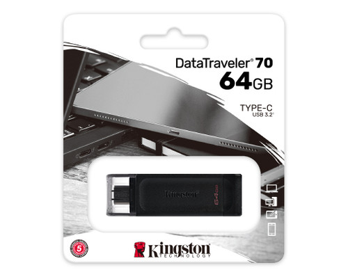 Kingston 64GB USB-C 3.2 Gen 1 DataTraveler 70 - TAR - DT70/64GB-TAR