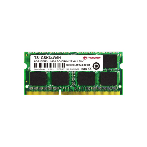 Transcend DDR3-1600 SO-DIMM 8GB, 8 GB, 1 x 8 GB, DDR3, 1600 MHz, 204-pin SO-DIMM Transcend DDR3-1600 SO-DIMM 8GB, 8 GB, 1 x 8 GB, DDR3, 1600 MHz, 204-pin SO-DIMM