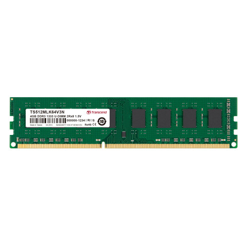 Transcend DDR3-1333 U-DIMM 4GB, 4 GB, 2 x 8 GB, DDR3, 1333 MHz, 240-pin DIMM Transcend DDR3-1333 U-DIMM 4GB, 4 GB, 2 x 8 GB, DDR3, 1333 MHz, 240-pin DIMM