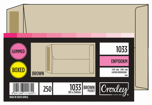 CROXLEY JD100KM 1033 Pocket Brown Gummed Envelopes - Unbanded (Box of 250)-ENP100KM CROXLEY JD100KM 1033 Pocket Brown Gummed Envelopes - Unbanded (Box of 250)-ENP100KM