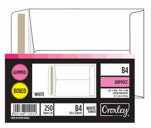 CROXLEY JD99CC B4 White Gummed Envelopes - Unbanded (Box of 250)-ENP99CC CROXLEY JD99CC B4 White Gummed Envelopes - Unbanded (Box of 250)-ENP99CC
