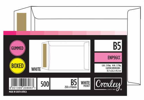 CROXLEY JD96CC B5 White Gummed Envelopes - Unbanded (Box of 500)-ENP96CC CROXLEY JD96CC B5 White Gummed Envelopes - Unbanded (Box of 500)-ENP96CC