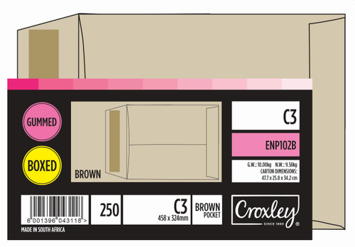 CROXLEY JD102B C3 Brown Gummed Envelopes - Unbanded (Box of 250)-ENP102B CROXLEY JD102B C3 Brown Gummed Envelopes - Unbanded (Box of 250)-ENP102B