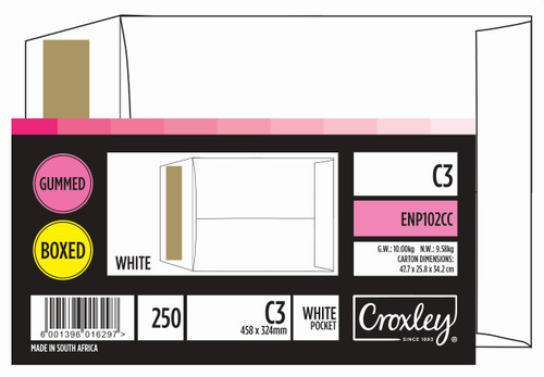 CROXLEY JD102CC C3 White Gummed Envelopes - Unbanded (Box of 250)-ENP102CC CROXLEY JD102CC C3 White Gummed Envelopes - Unbanded (Box of 250)-ENP102CC