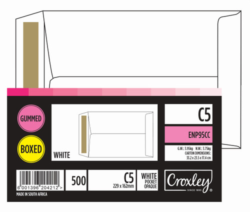 CROXLEY JD95CC C5 White Gummed Envelopes - Unbanded (Box of 500)-ENP95CC