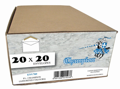 Champion 90x152 Banded 20's Assorted 4 Colours Box of 20 Packets - ENV789 Champion 90x152 Banded 20's Assorted 4 Colours Box of 20 Packets - ENV789