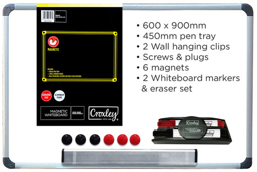 CROXLEY White Board+Accs 600x900mm Magnetic-BRD0103 CROXLEY White Board+Accs 600x900mm Magnetic-BRD0103