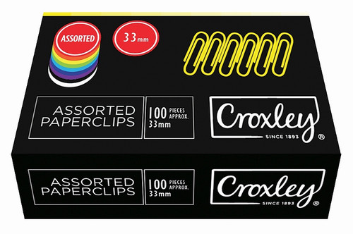 CROXLEY 33mm PVC Assorted Paper Clips 100's Pack of 10-CLI5250