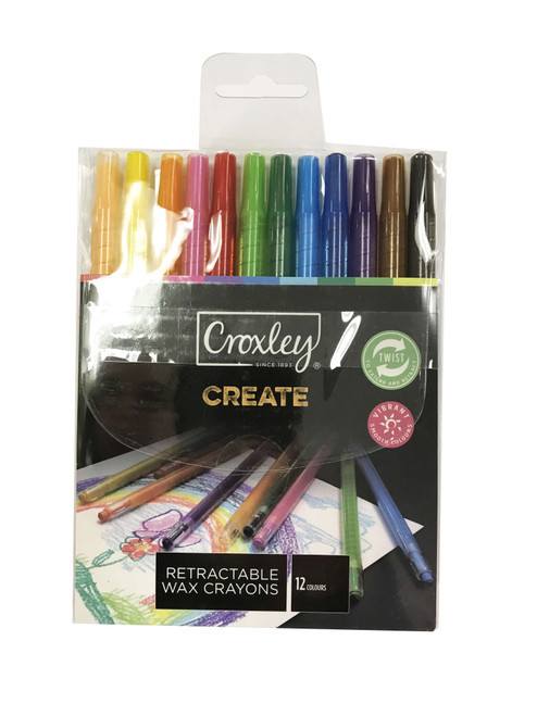 CROXLEY CREATE Retractable Wax Crayons (Wallet of 12 Colours)-CRA1912 CROXLEY CREATE Retractable Wax Crayons (Wallet of 12 Colours)-CRA1912