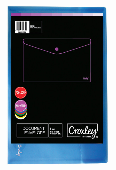 CROXLEY Foolscap Envelope (Assorted Colours) (Packet of 5)-DOC3229T CROXLEY Foolscap Envelope (Assorted Colours) (Packet of 5)-DOC3229T