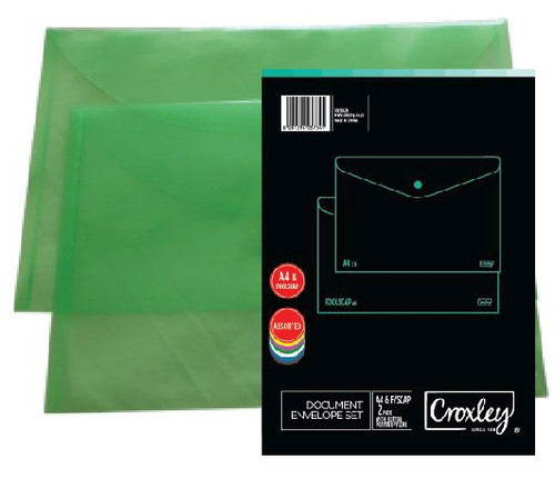 CROXLEY Envelope Set A4 & F/S Assorted Pack of 12-DOC3629 CROXLEY Envelope Set A4 & F/S Assorted Pack of 12-DOC3629