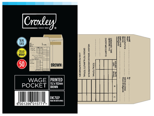CROXLEY JD7SEPC  Wage Pocket Printed No.7 152x102 Cello 50's Box of 10-ENC7SEP