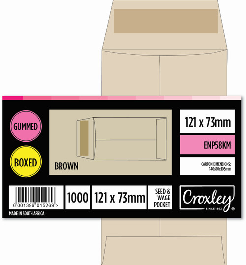CROXLEY JD58KM Seed And Wage Pockets Brown - No.58 - 121x73 (Box of 1000)-ENP58KM