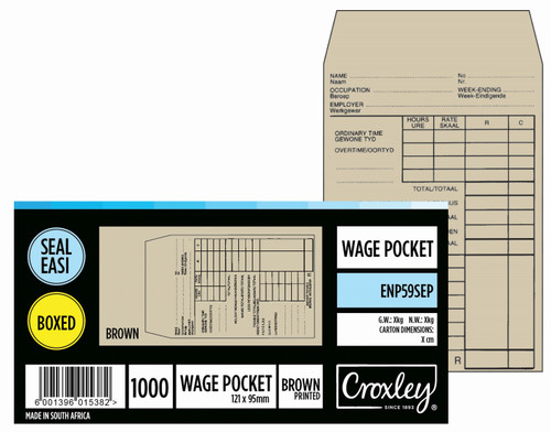 CROXLEY JD59SEP Printed Wage Pocket - Latex Seal Easi No.59 - 121x95 (B0x of 1000)-ENP59SEP CROXLEY JD59SEP Printed Wage Pocket - Latex Seal Easi No.59 - 121x95 (B0x of 1000)-ENP59SEP