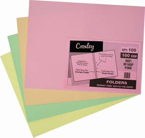 CROXLEY M160F Buff Manilla Folder - 348 x 228 160GSM (Pack of 100)-FOL160F03