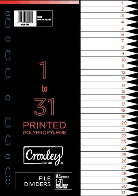 CROXLEY Indices Polypropylene - Printed 1-31 Divider Set-IND1131 CROXLEY Indices Polypropylene - Printed 1-31 Divider Set-IND1131