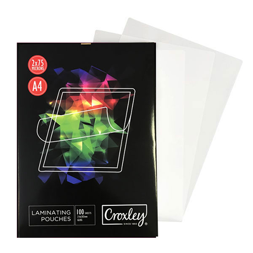 CROXLEY A4 Laminating Pouches 100 Sheets-LAM75100 CROXLEY A4 Laminating Pouches 100 Sheets-LAM75100