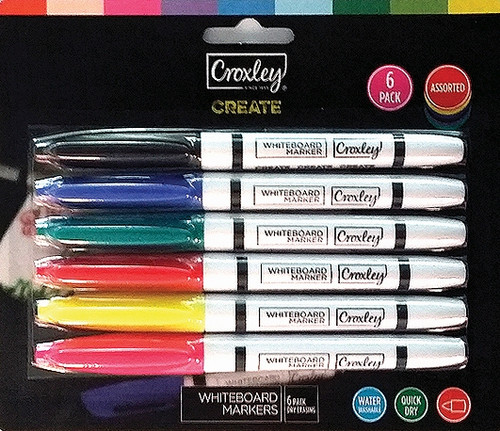 CROXLEY CREATE Whiteboard Markers pack of 6 Assorted Colours-MAR1451