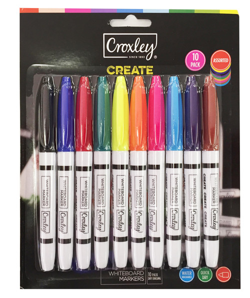 CROXLEY CREATE Whiteboard Markers Pack of 10 Assorted Colours-MAR1452