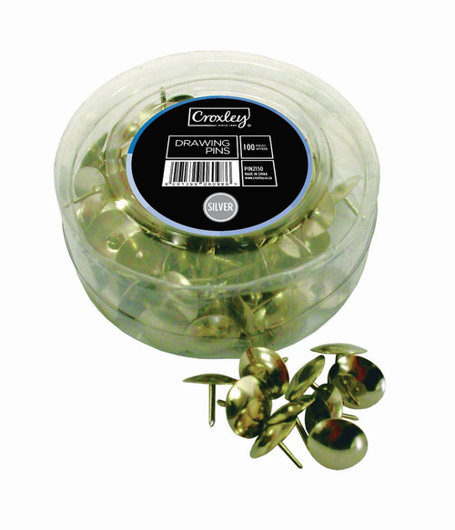 CROXLEY 11mm Drawing Pins (Silver) (Tub of 100 Pins)-PIN2150 CROXLEY 11mm Drawing Pins (Silver) (Tub of 100 Pins)-PIN2150