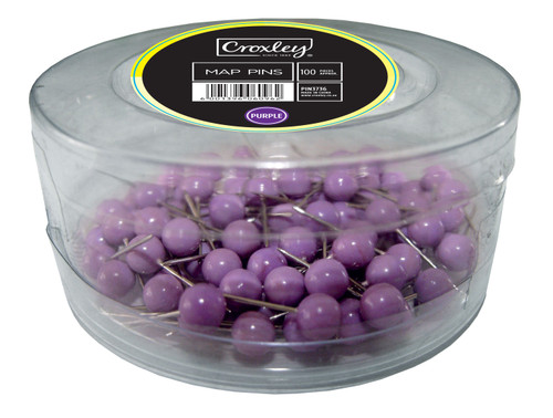 CROXLEY 0.5mm Map Pins (Purple) (Pack of 100 Pins)-PIN3736