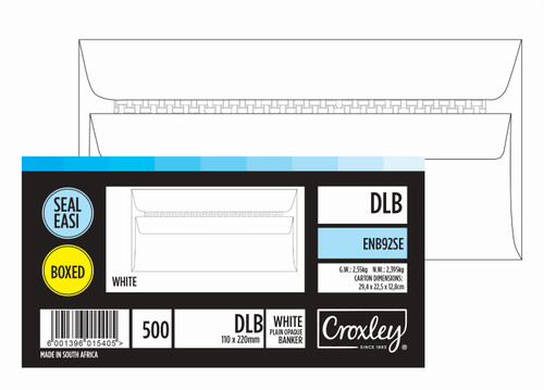 CROXLEY JD92SE DLB (Banker) White Seal Easi Envelopes - Unbanded (Box of 500)-ENB92SE CROXLEY JD92SE DLB (Banker) White Seal Easi Envelopes - Unbanded (Box of 500)-ENB92SE