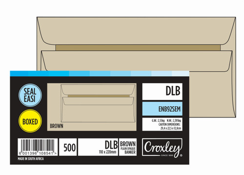 CROXLEY JD92SEM DLB (Banker) Brown Seal Easi Envelopes - Unbanded (Box of 500)-ENB92SEM