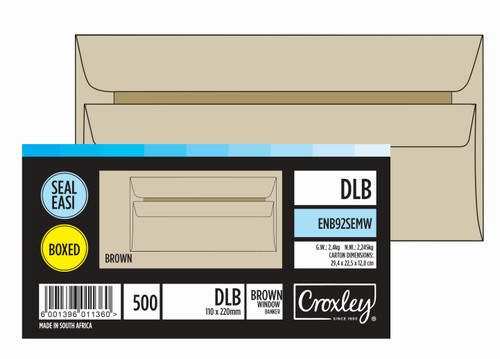 CROXLEY JD92SEMW DLB (Banker) Brown Window Seal Easi Envelopes - Unbanded (Box of 500)-ENB92SEMW CROXLEY JD92SEMW DLB (Banker) Brown Window Seal Easi Envelopes - Unbanded (Box of 500)-ENB92SEMW