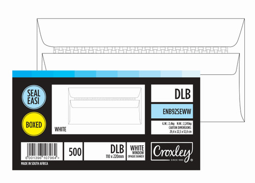 CROXLEY JD92SEWW DLB (Banker) White Window Seal Easi Envelopes - Unbanded (Box of 500)-ENB92SEWW CROXLEY JD92SEWW DLB (Banker) White Window Seal Easi Envelopes - Unbanded (Box of 500)-ENB92SEWW