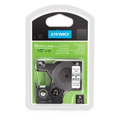 DYMO D1 Labelling Tape - Flexible Nylon - Black on White - 12mmx5.5m-18488