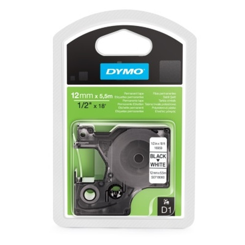 DYMO D1 Labelling Tape - Flexible Nylon - Black on White - 12mmx5.5m-18488 DYMO D1 Labelling Tape - Flexible Nylon - Black on White - 12mmx5.5m-18488