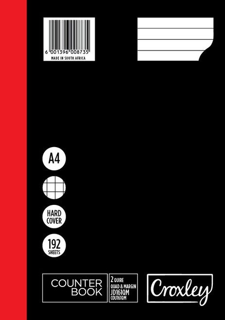 CROXLEY JD161 2-Quire 192 Page Ruled Quad & Margin A4 Pack of 5-COU161QM