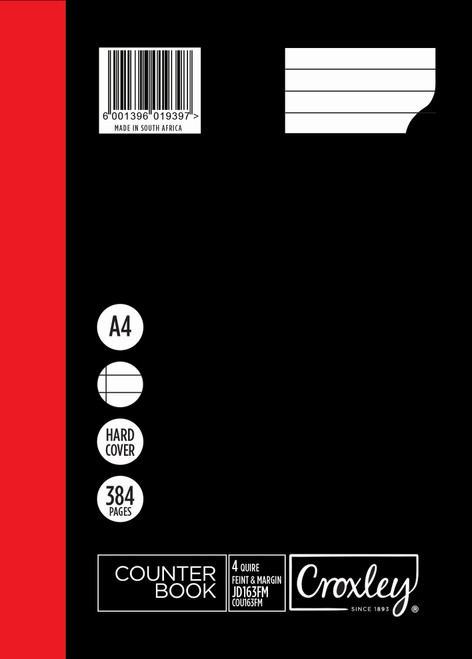 CROXLEY JD163 4-Quire 384 Page Ruled Feint & Margin A4 Pack of 2-COU163FM