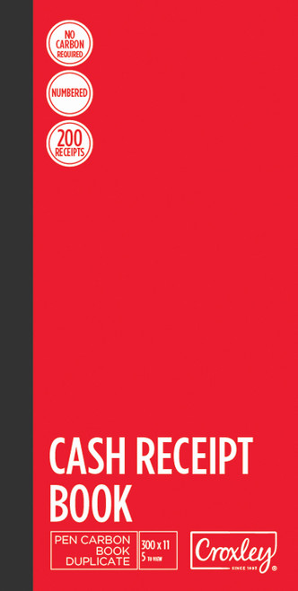 CROXLEY JD406 Cash Receipt Book NCR 300x11 (5 to view) Pack of 10-CRB406