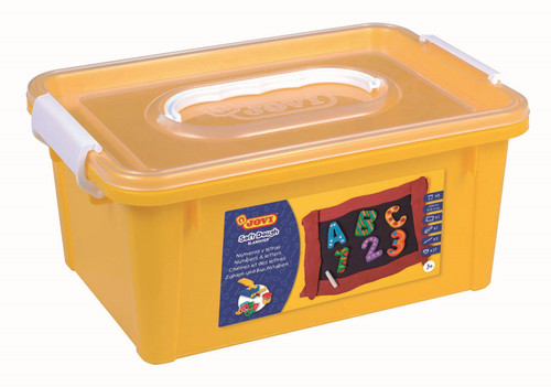 JOVI Soft Play Dough Bucket Including Letter and Numbers Mould Kit Plus 5x50g Assorted Colours-JOV474