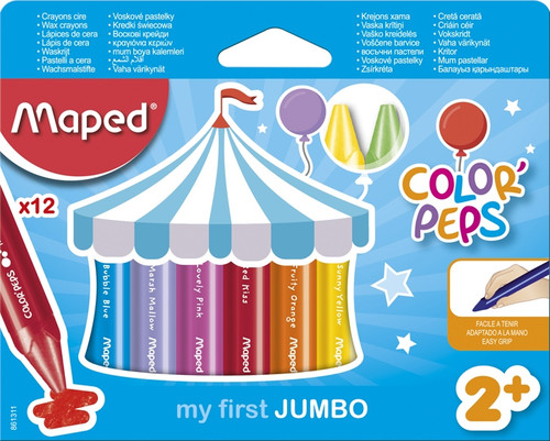 MAPED Wax Crayons Color'Peps Triangular Jumbo 12's-861311 MAPED Wax Crayons Color'Peps Triangular Jumbo 12's-861311