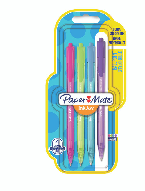 PAPER MATE InkJoy100 Retract BP Med Nib - Fun 4's (Pnk, Grn, Blu, Pur) PAPER MATE InkJoy100 Retract BP Med Nib - Fun 4's (Pnk, Grn, Blu, Pur)