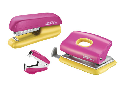 RAPID Mini Stapler F5 Set - Pink/Yellow Blister pack-RAP5000371 RAPID Mini Stapler F5 Set - Pink/Yellow Blister pack-RAP5000371