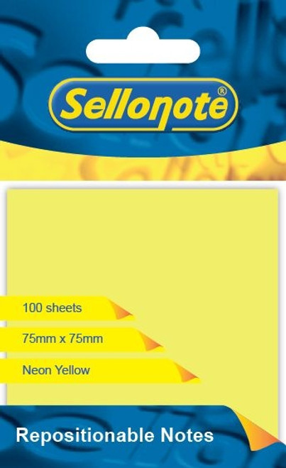 SELLO-NOTE 75x75mm Neon Yellow 1x100 Sheets Each-SN17510 SELLO-NOTE 75x75mm Neon Yellow 1x100 Sheets Each-SN17510