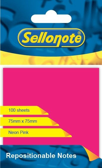 SELLO-NOTE 75x75mm Neon Pink 1x100 Sheets Each-SN17511