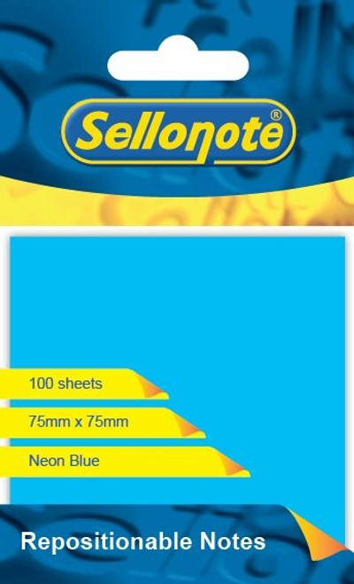 SELLO-NOTE 75x75mm Neon Blue 1x100 Sheets Each-SN17512 SELLO-NOTE 75x75mm Neon Blue 1x100 Sheets Each-SN17512
