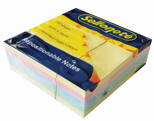 SELLO-NOTE 75x75mm 5 Assorted Colours Pastel 1x250 Sheets Each-SN27502 SELLO-NOTE 75x75mm 5 Assorted Colours Pastel 1x250 Sheets Each-SN27502