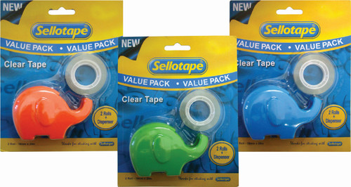 SELLOTAPE Clear 18mmx20m 2 Tapes and Elephant Dispenser-TP1001 SELLOTAPE Clear 18mmx20m 2 Tapes and Elephant Dispenser-TP1001