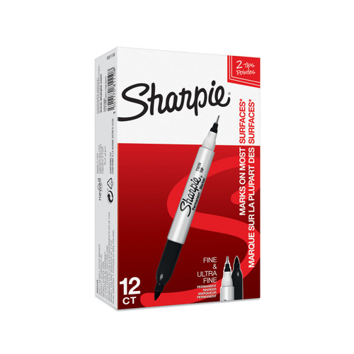 SHARPIE Twin Tip Permanent Marker: Black Box 12'S SHARPIE Twin Tip Permanent Marker: Black Box 12'S