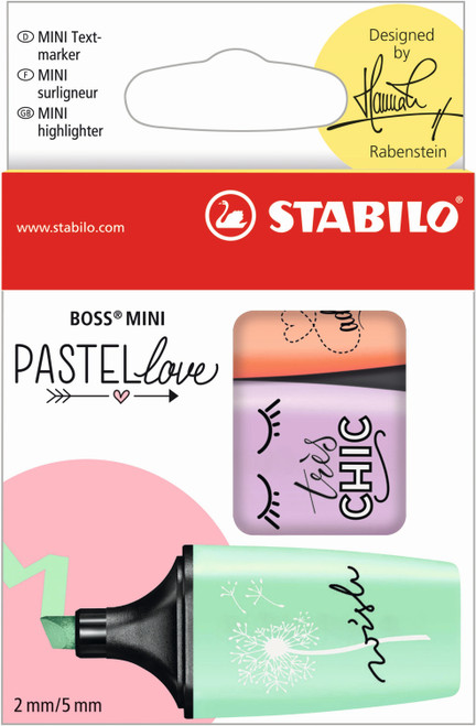 STABILO BOSS Mini Pastellove Highlighter Pastel Assorted (Peach, Mint, Lilac) Box 3's-07-03-47 STABILO BOSS Mini Pastellove Highlighter Pastel Assorted (Peach, Mint, Lilac) Box 3's-07-03-47