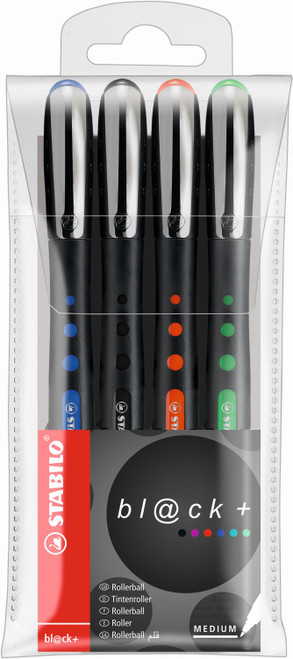 STABILO Bl@ck Rollerball Pen Medium Assorted Colours Wallet of 4-1018-4 STABILO Bl@ck Rollerball Pen Medium Assorted Colours Wallet of 4-1018-4