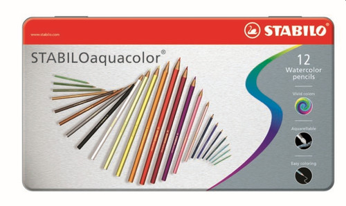 STABILO Aquacolor Aquarellable Colour Pencil: Assorted Metal Box 12's-1612-5 STABILO Aquacolor Aquarellable Colour Pencil: Assorted Metal Box 12's-1612-5